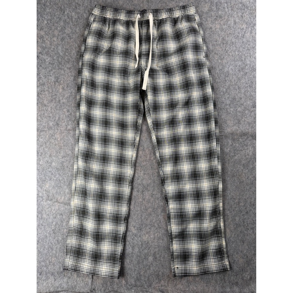 Forever 21 Men Black White‎ Plaid Drawstring Elastic Waist Pants Large Straight
